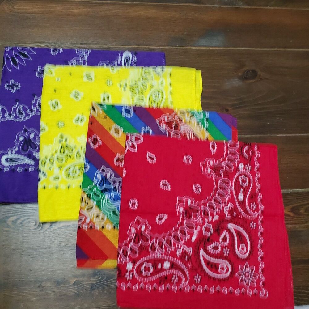 Bandana Lot 4 Red Purple Yellow Rainbow Paisley 20" Southwest Festival Western